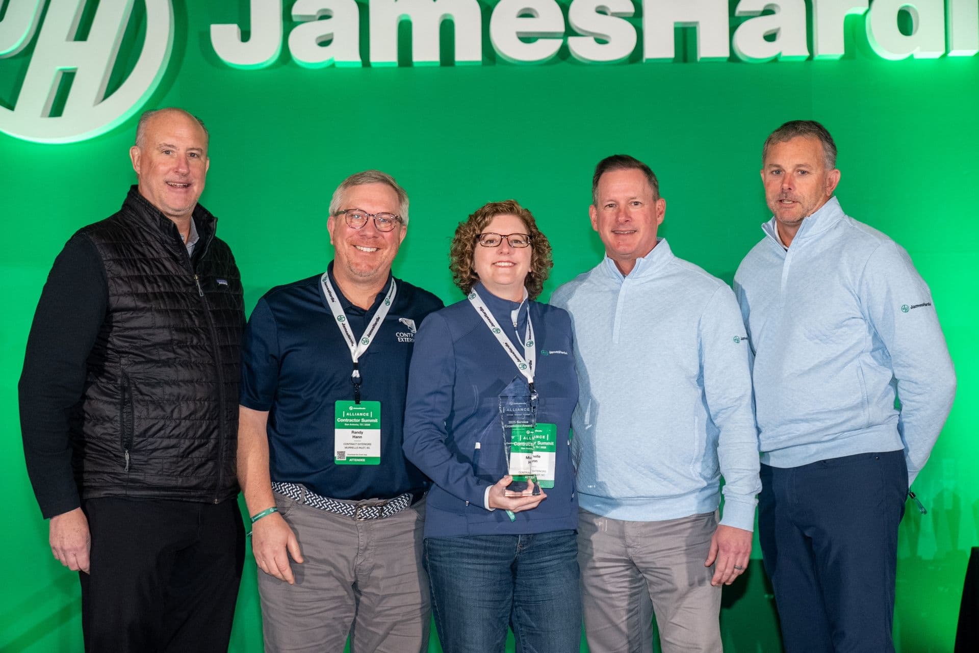 The Contract Exteriors team receives the James Hardie President's Club Award.